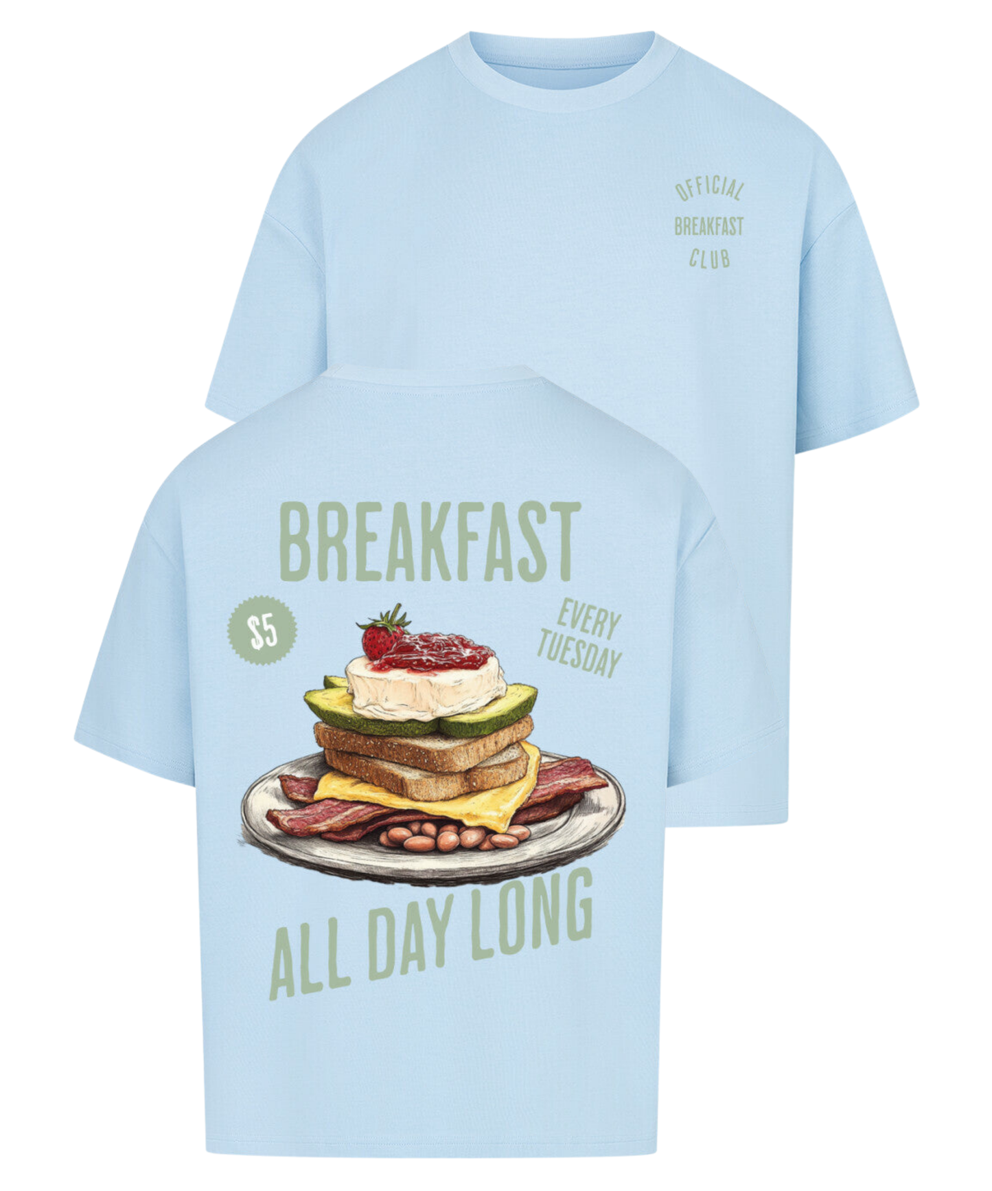VACANCY Urban Tag Oversized T-Shirt – "Breakfast - All Day Long"Shirt