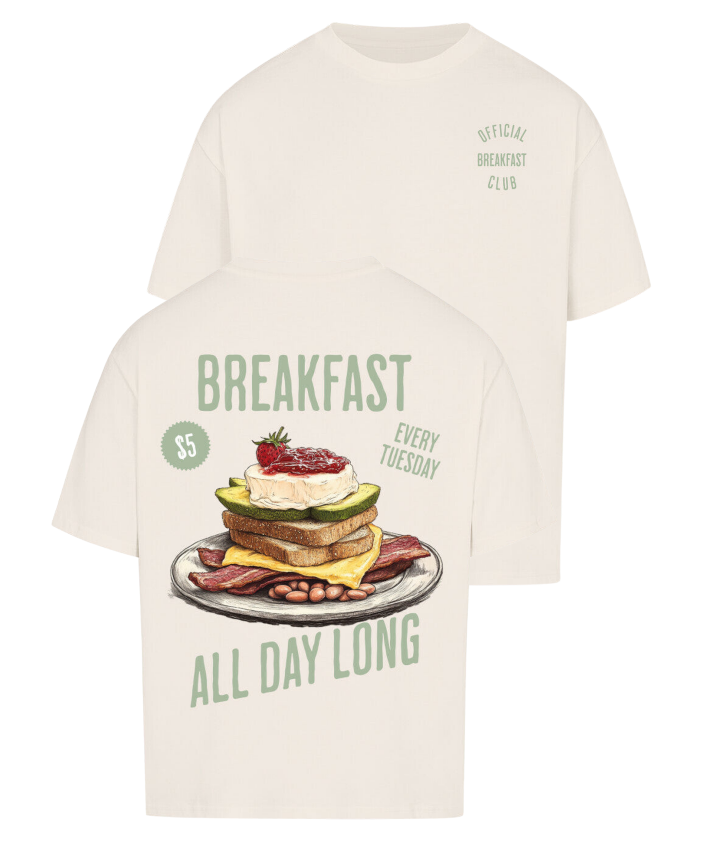VACANCY Urban Tag Oversized T-Shirt – "Breakfast - All Day Long"Shirt