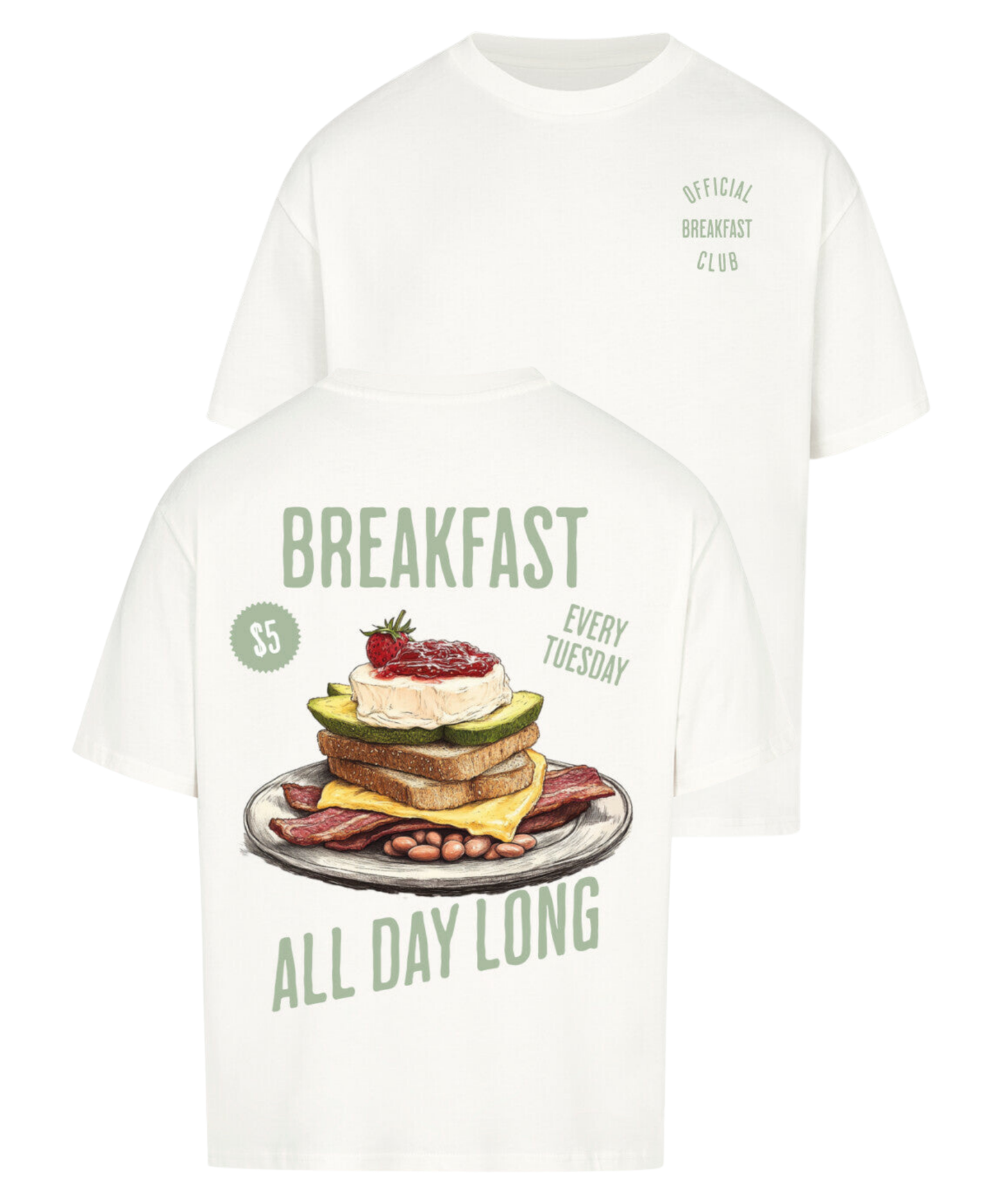 VACANCY Urban Tag Oversized T-Shirt – "Breakfast - All Day Long"Shirt