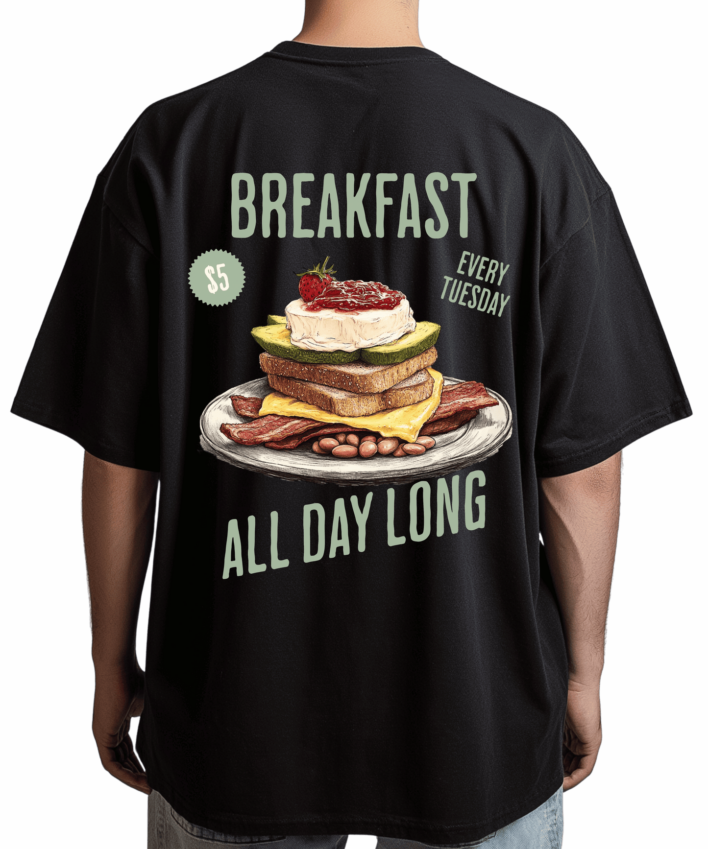 VACANCY Urban Tag Oversized T-Shirt – "Breakfast - All Day Long"Shirt