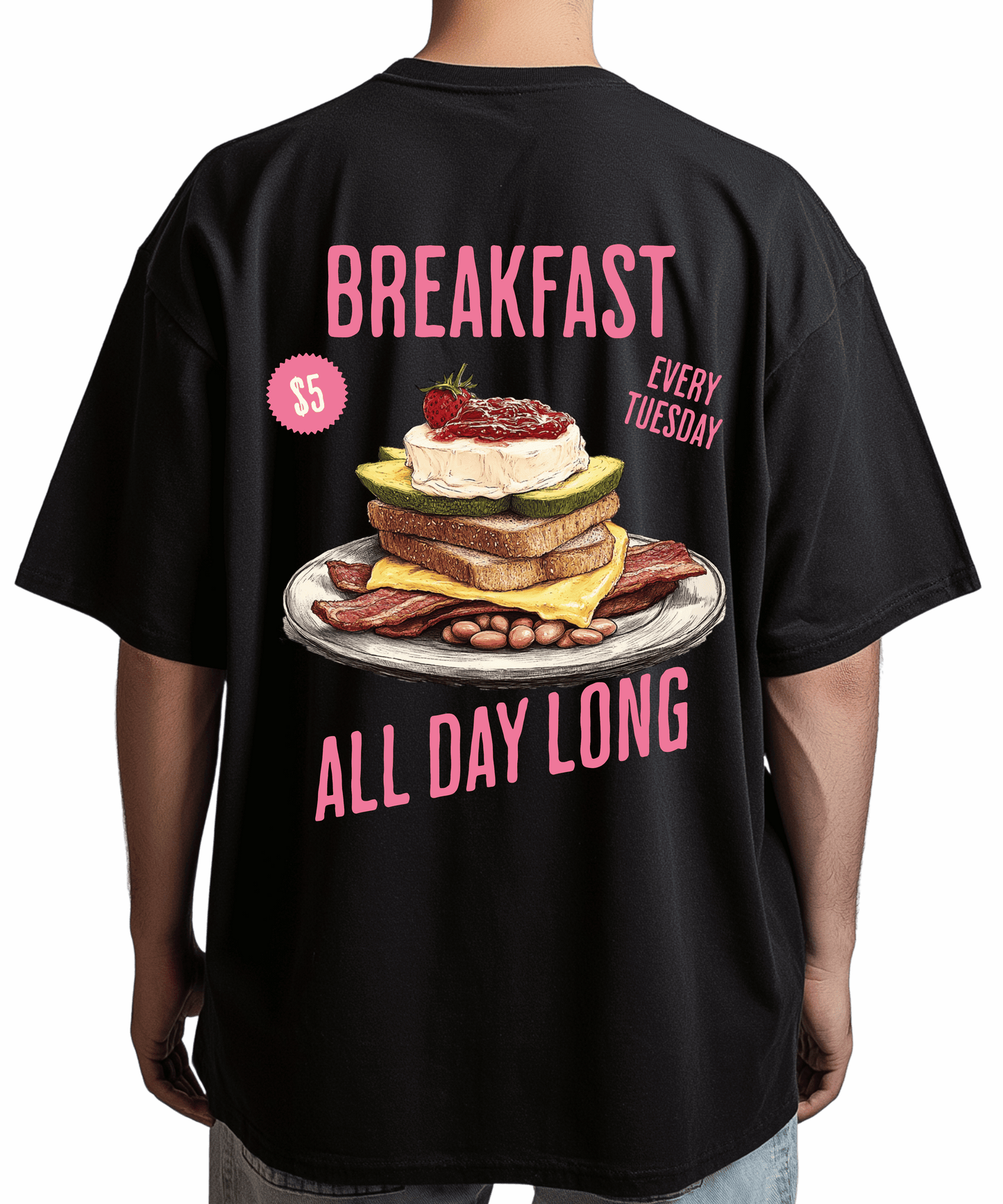 Urban Tag Oversized T-Shirt – "Breakfast - All Day Long"