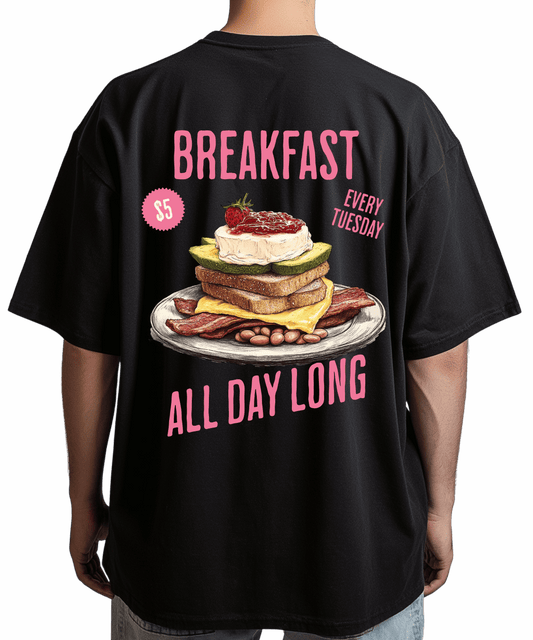 Urban Tag Oversized T-Shirt – "Breakfast - All Day Long"
