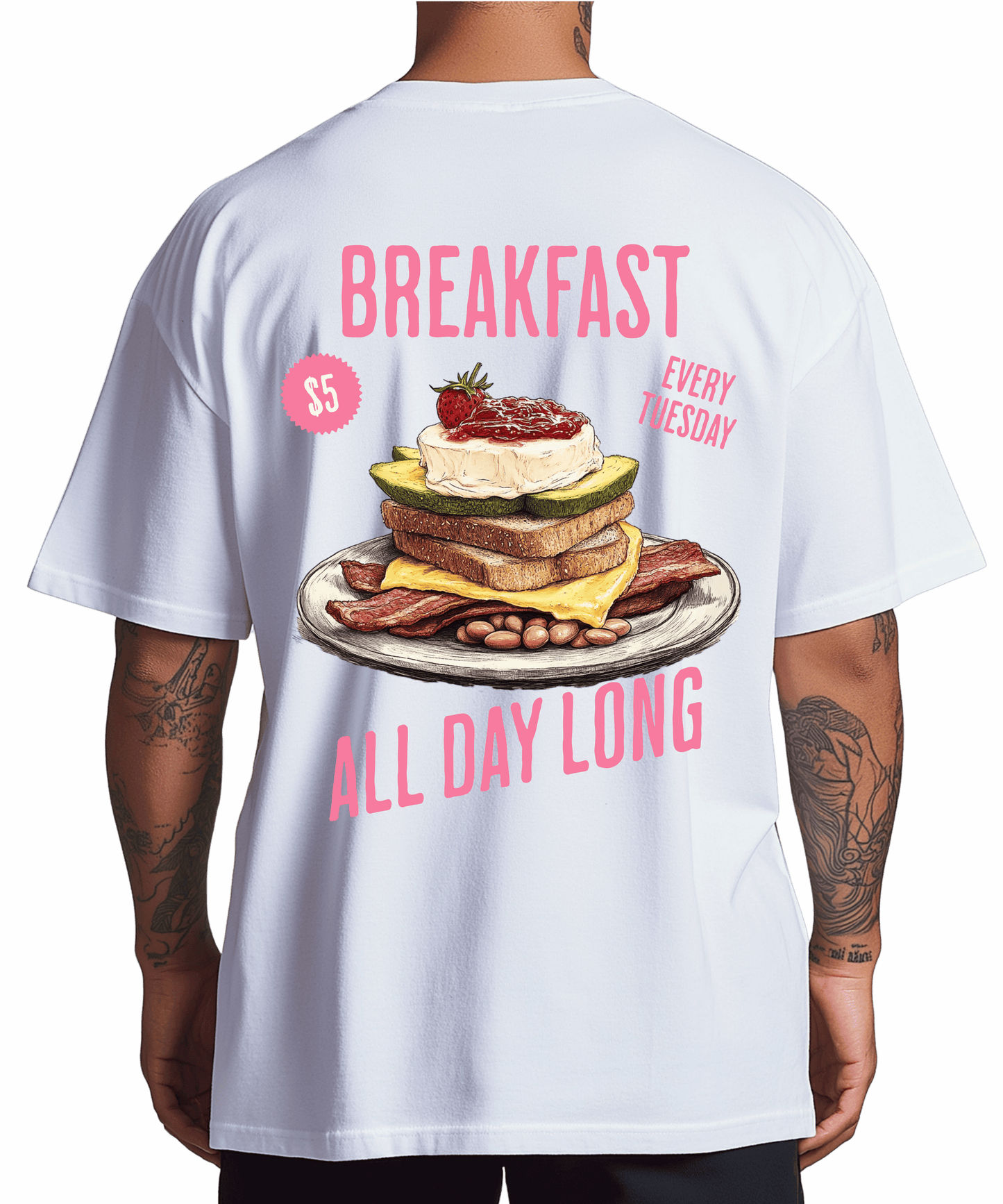 Urban Tag Oversized T-Shirt – "Breakfast - All Day Long"