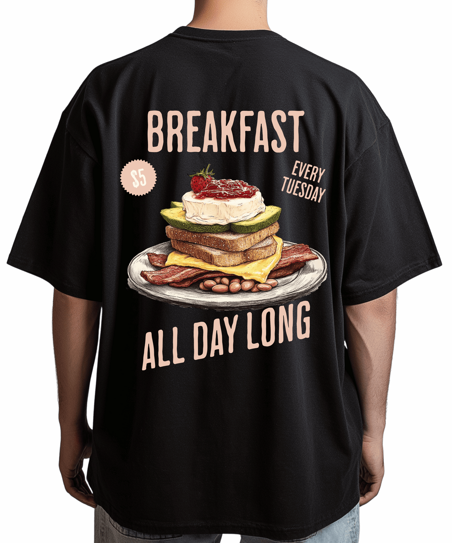 Urban Tag Oversized T-Shirt – "Breakfast - All Day Long"