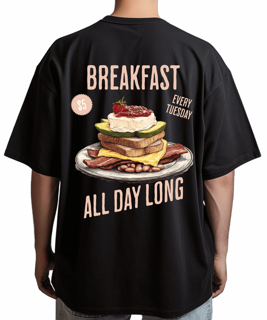 Urban Tag Oversized T-Shirt – "Breakfast - All Day Long"