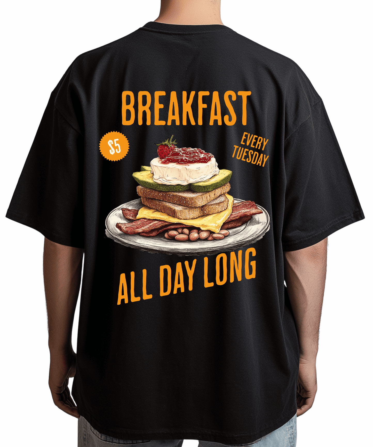 Urban Tag Oversized T-Shirt – "Breakfast - All Day Long"